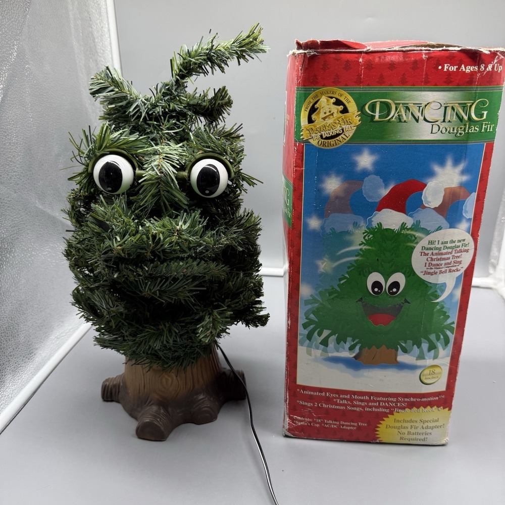 1997 Gemmy Dancing Douglas Fir Synchro-Motion 18 Inch Talking Tree Works